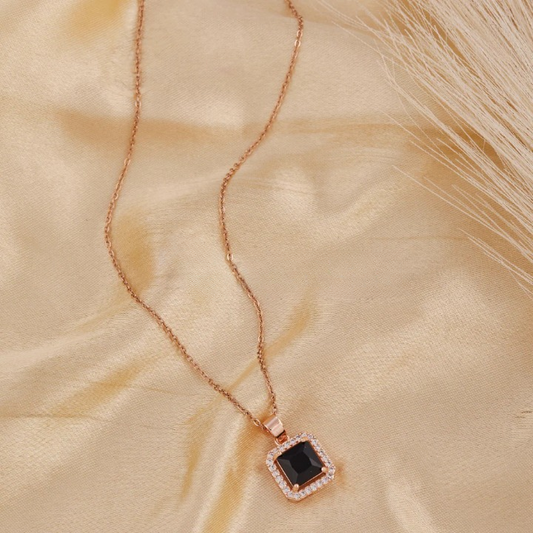 Black Square Crystal Pendant Rose Gold Necklace For Women