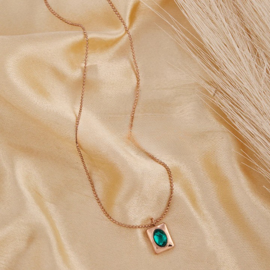 Oval Emerald Diamond Pendant Rose Gold Necklace For Women