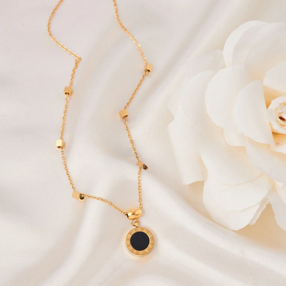 Roman Alphabet Black and White Double Sided Round Necklace