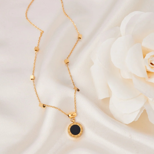 Roman Alphabet Black and White Double Sided Round Necklace