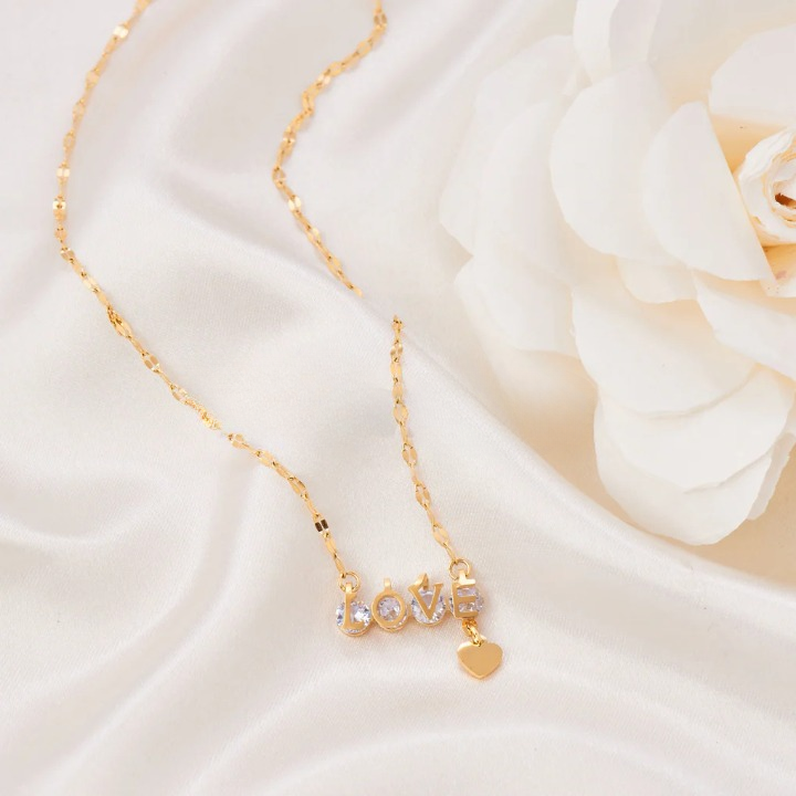 Love Zircon Studded Pendant Necklace