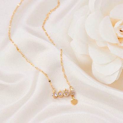Love Zircon Studded Pendant Necklace