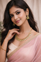 Traditional Ruby Stone Coin Necklace Set with Matching Earrings