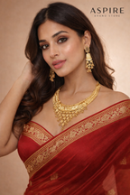 Traditional Antique Gold Plated Floral Choker Necklace Set with Earrings – Indian Ethnic Jewellery for Saree & Festive Wear