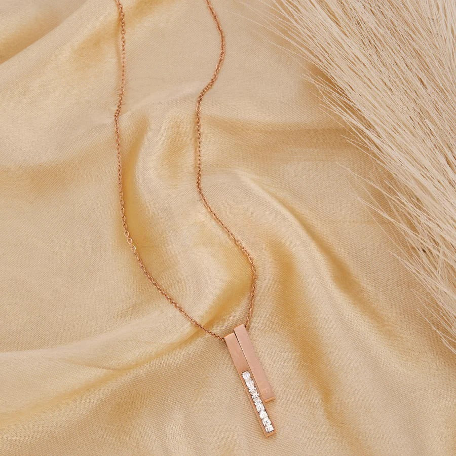 Graceful Rose Gold Diamond Love Bar Pendant Necklace