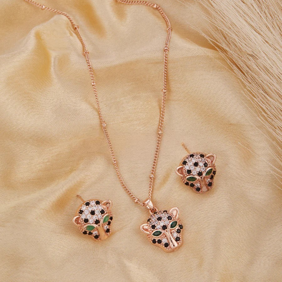 Leopard Face Earring and Necklace Set For Women