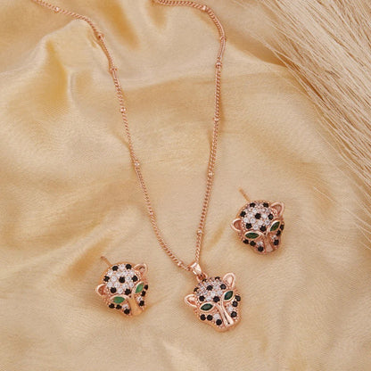 Leopard Face Earring and Necklace Set For Women