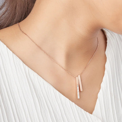 Graceful Rose Gold Diamond Love Bar Pendant Necklace