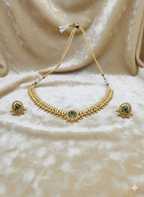 Antique Gold Temple Choker Necklace with Green Stone