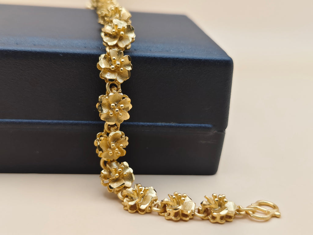 Classic Temple-Inspired Gold-Tone Flower Bracelet