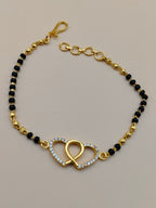 Gold-Tone Black Beads Heart Chain Bracelet