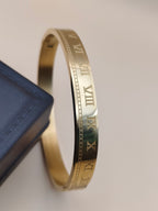 Classic Roman Numeral Gold Finish Kada Bracelet