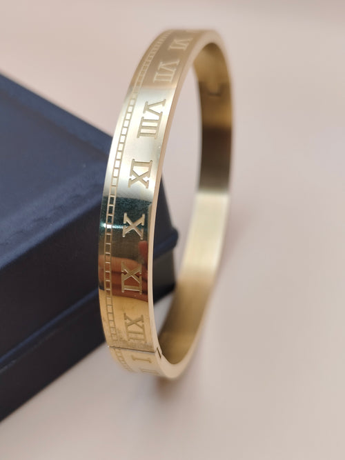 Classic Roman Numeral Gold Finish Kada Bracelet