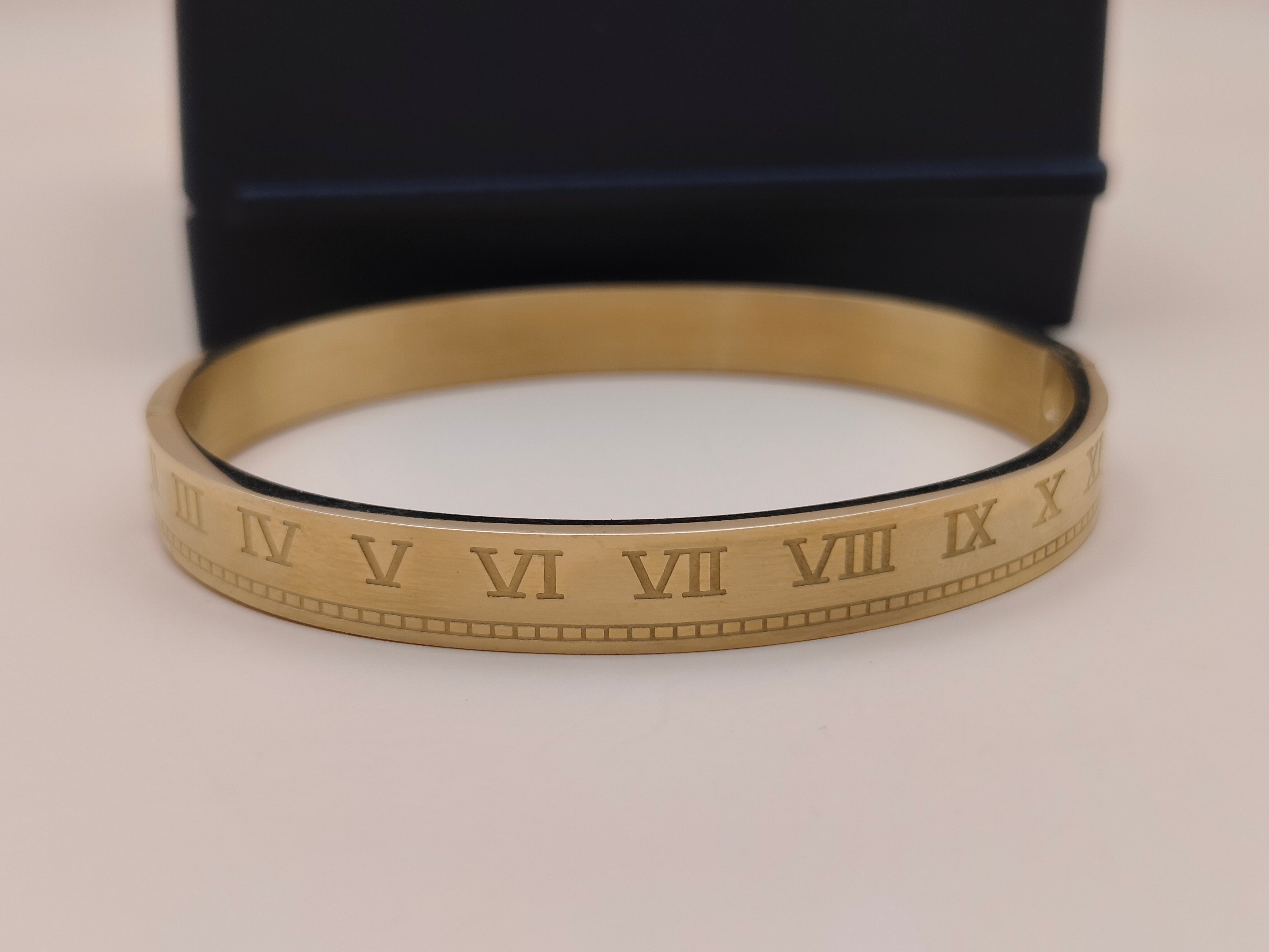 Classic Roman Numeral Gold Finish Kada Bracelet