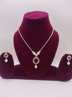 Gold-Tone Green Stone Pearl Drop Necklace Set with Earrings