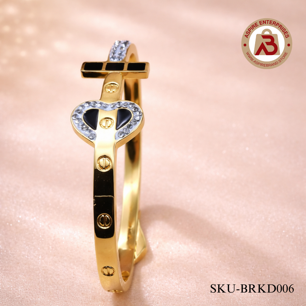 Gold-Tone Crystal Heart Designer Bracelet for Women