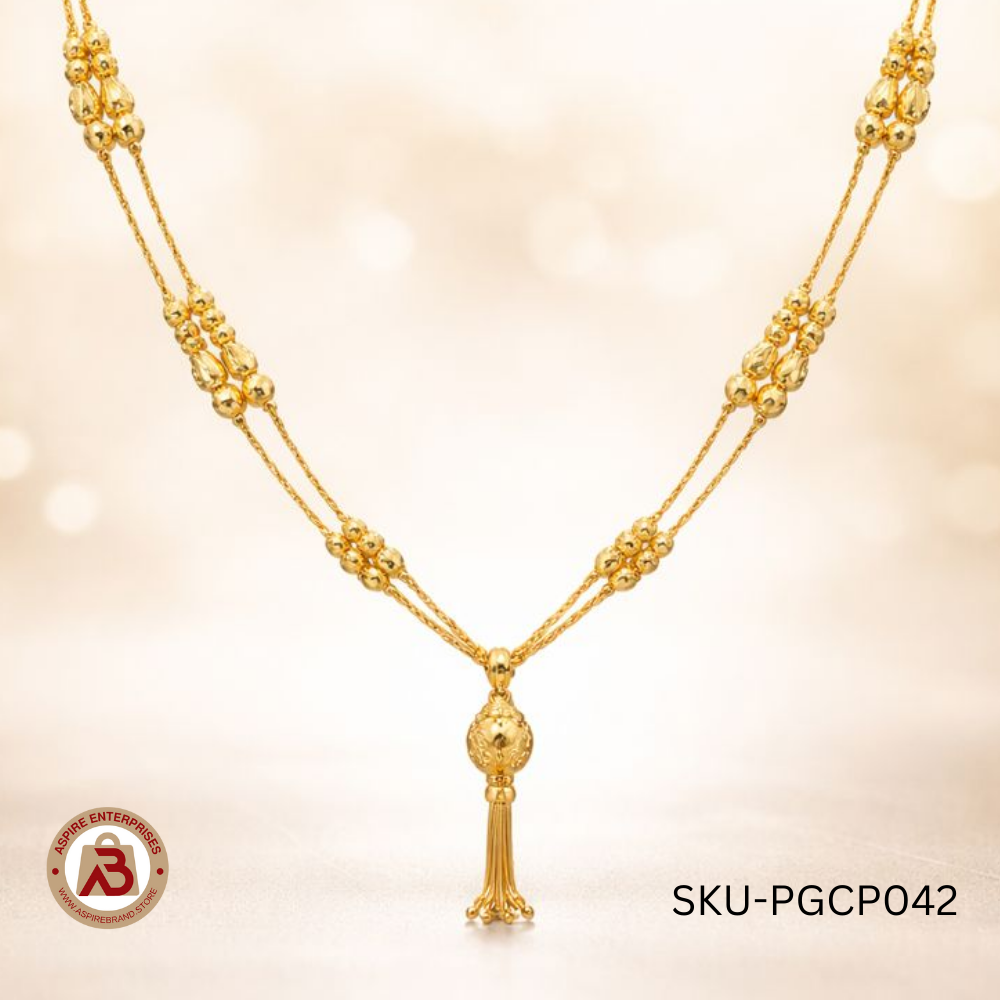 Gold-Finish Beaded Long Chain with Tassel Pendant