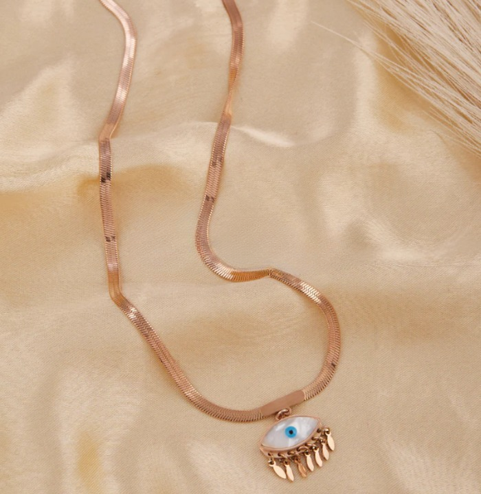Beautiful Evil Eye Pendant Snake Rose Gold Necklace For Women