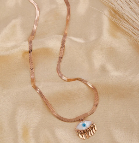 Beautiful Evil Eye Pendant Snake Rose Gold Necklace For Women
