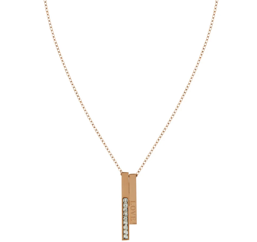 Graceful Rose Gold Diamond Love Bar Pendant Necklace