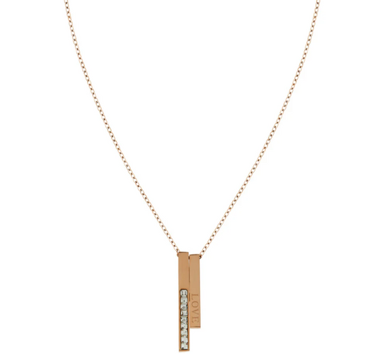 Graceful Rose Gold Diamond Love Bar Pendant Necklace