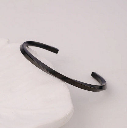 Black Stainless Steel Solid Twisted Cuff Bracelet For Men