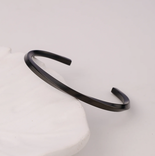 Black Stainless Steel Solid Twisted Cuff Bracelet For Men