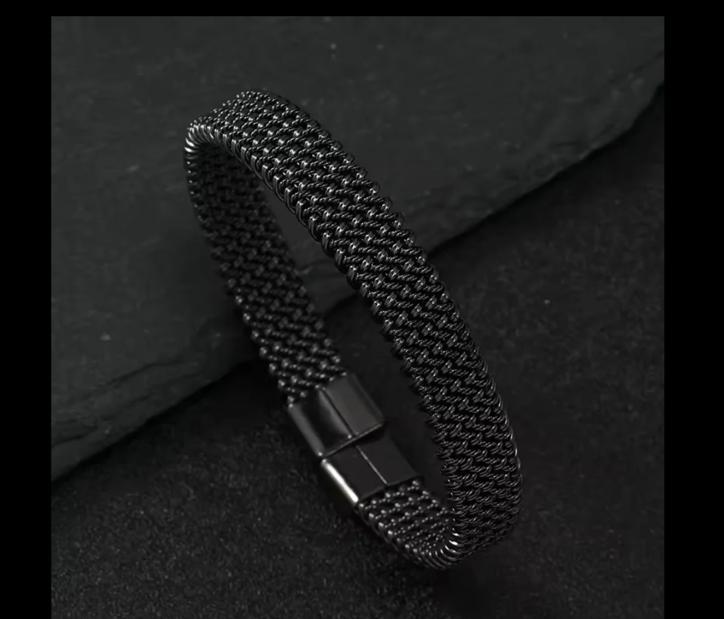 Black Plated Twisted Stainless Steel Cuff Bracelet For Men