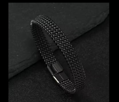 Black Plated Twisted Stainless Steel Cuff Bracelet For Men