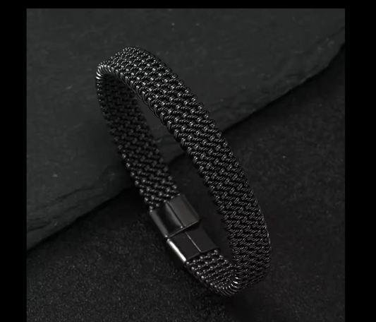 Black Plated Twisted Stainless Steel Cuff Bracelet For Men