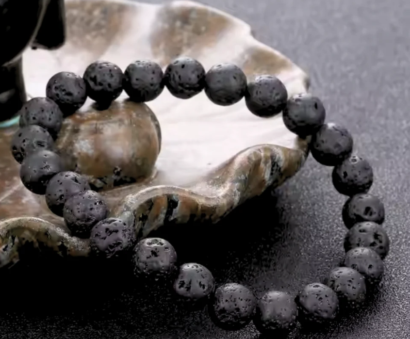 Black Lava Rock Stone Bracelet For Men