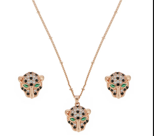 Leopard Face Earring and Necklace Set For Women