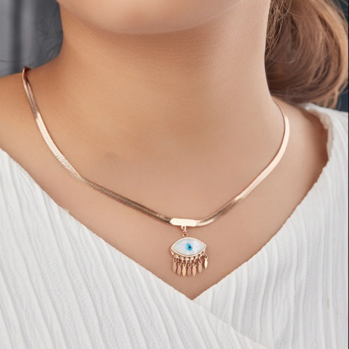 Beautiful Evil Eye Pendant Snake Rose Gold Necklace For Women