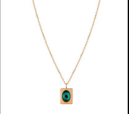 Oval Emerald Diamond Pendant Rose Gold Necklace For Women