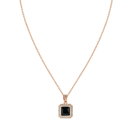 Black Square Crystal Pendant Rose Gold Necklace For Women