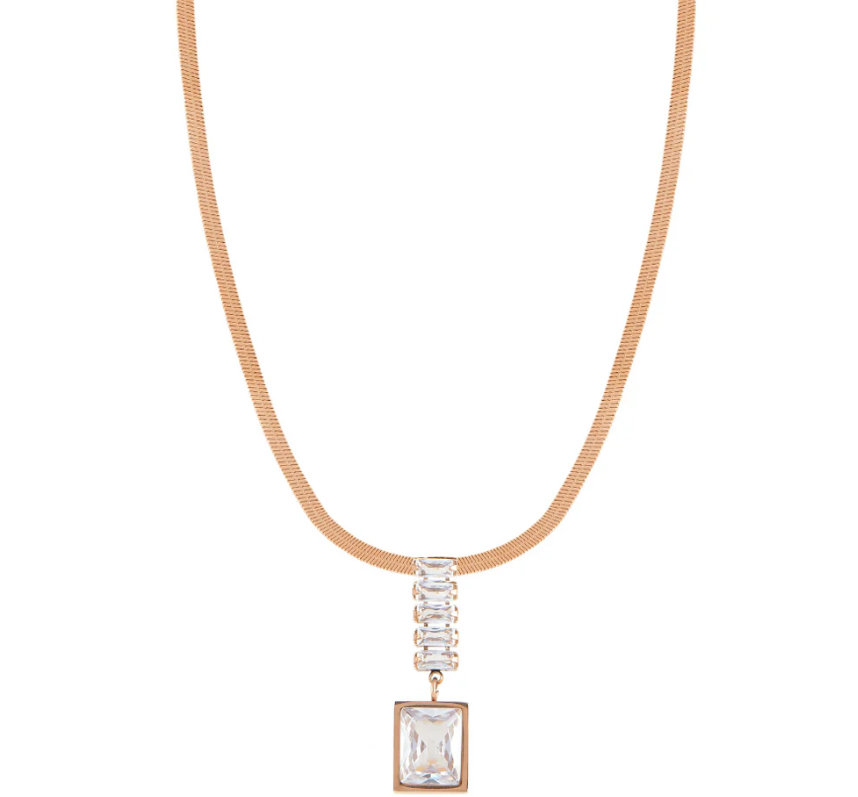White Rectangle Diamond Pendant Necklace