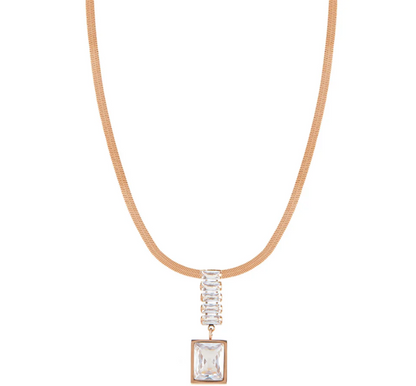 White Rectangle Diamond Pendant Necklace