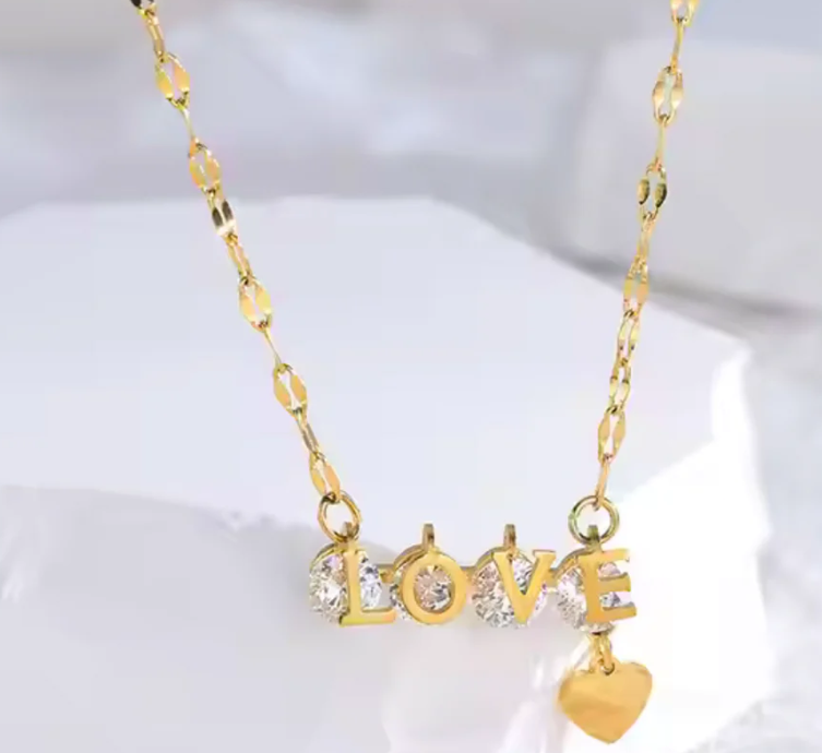Love Zircon Studded Pendant Necklace