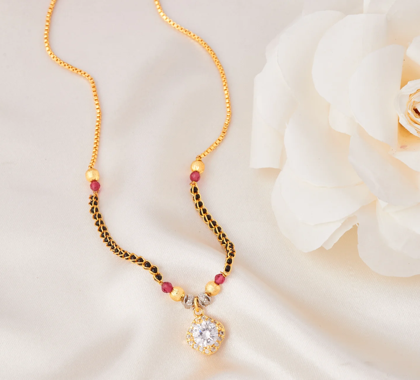 White Round Diamond Mangalsutra For Women