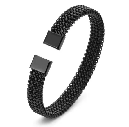 Black Plated Twisted Stainless Steel Cuff Bracelet For Men