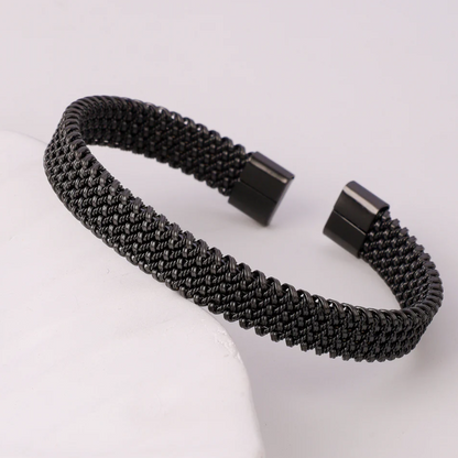 Black Plated Twisted Stainless Steel Cuff Bracelet For Men
