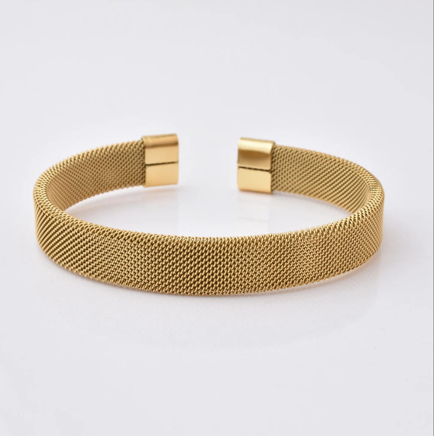 Woven Stainless Steel Cuff Bracelet For Men