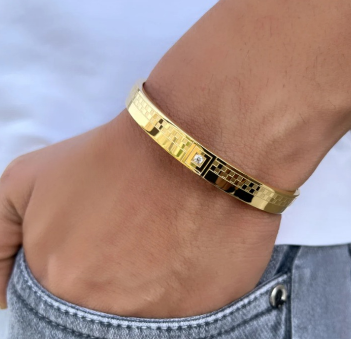 Memoir Chess Design Gold Bracelet For Men