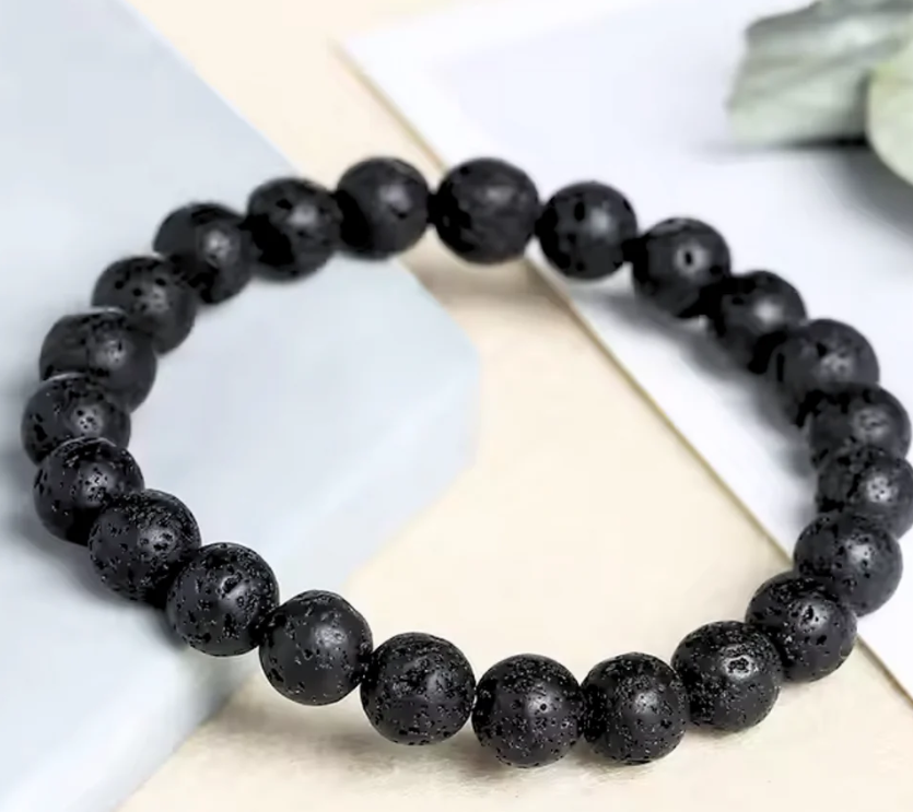 Black Lava Rock Stone Bracelet For Men