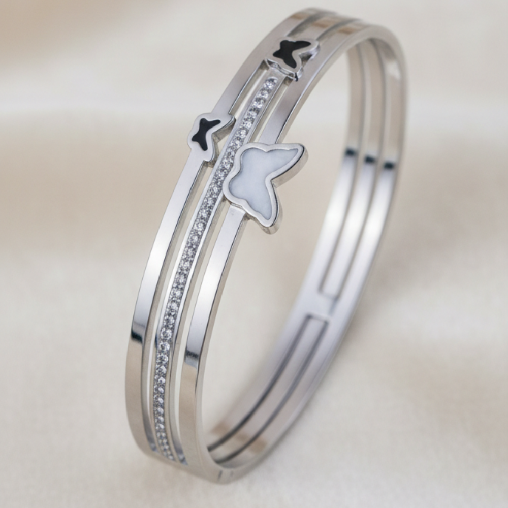 Silver-Tone Butterfly Crystal Chain Bracelet for Women