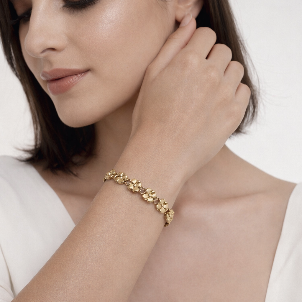 Classic Temple-Inspired Gold-Tone Flower Bracelet