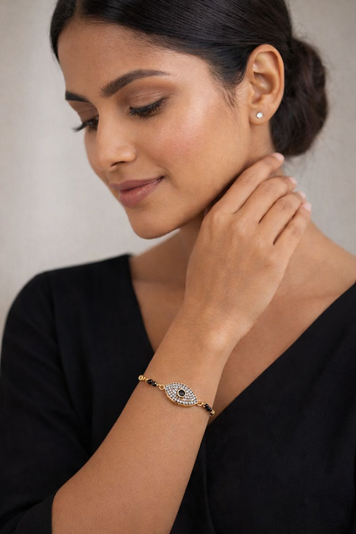 Elegant Gold-Tone Black Beads Bracelet