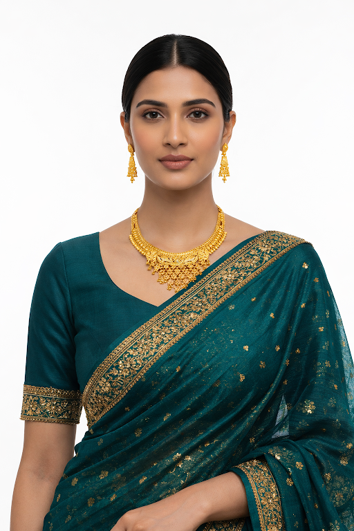 Traditional Gold-Tone Antique Necklace Set with Matching Earrings