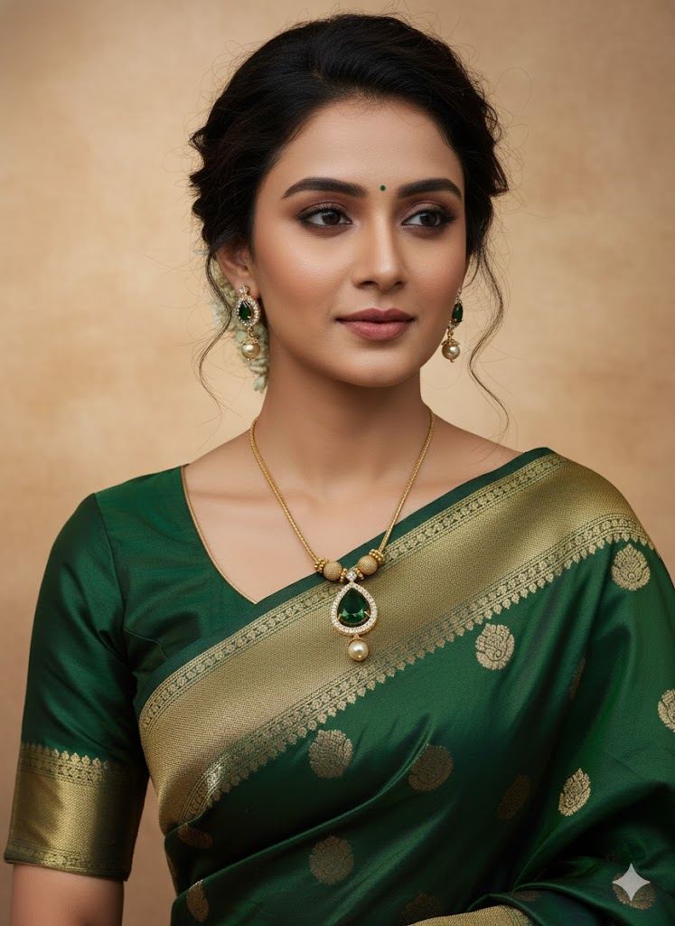 Gold-Tone Green Stone Pearl Drop Necklace Set with Earrings