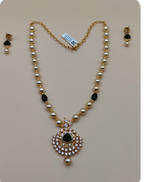 Elegant Pearl & Green Stone Pendant Necklace
